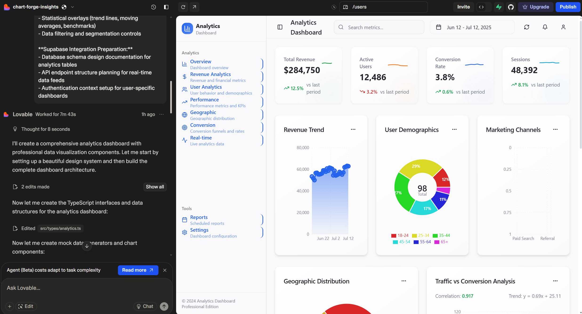 Protótipo de UI para dashboard financeiro criado no Lovable com um único prompt