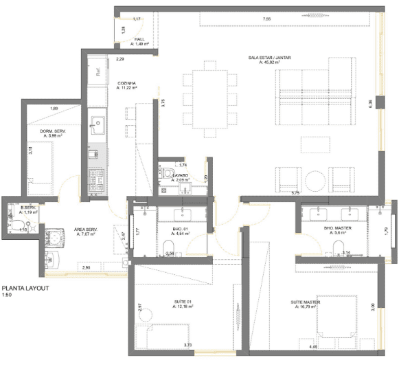 Planta baixa de uma casa, versão técnica