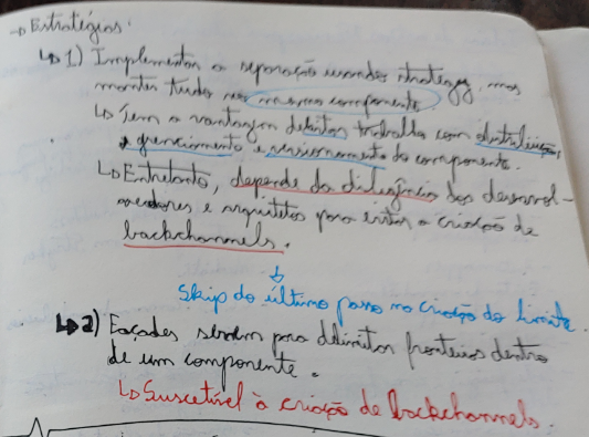 Vários termos que implicam consequências positivas estão sublinhados em azul, e os consequência negativa, em vermelho