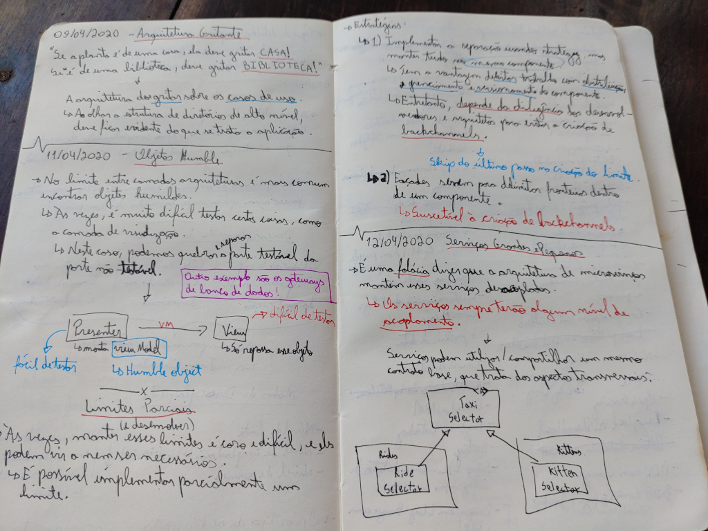 Duas páginas do meu caderno, preenchidas com um estudo sobre Arquitetura Gritante