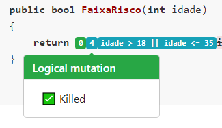 Exemplo de um mutante que foi morto, que mutou && em ||