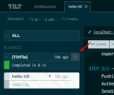 Botão para disparar manualmente um recurso declarado no Tiltfile